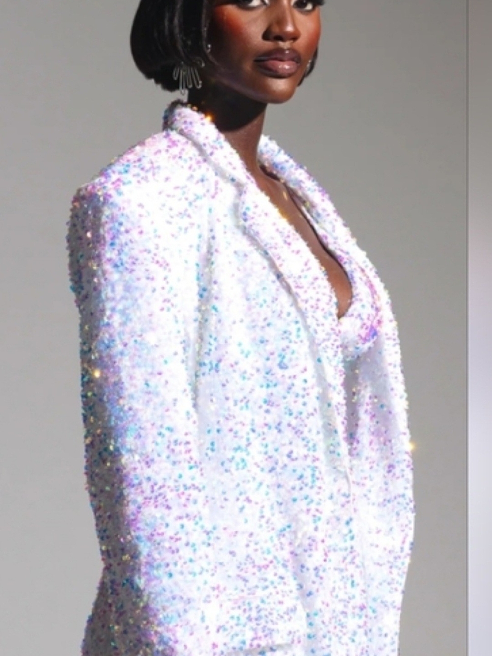 Iridescent Sequin White Women’s Blazer